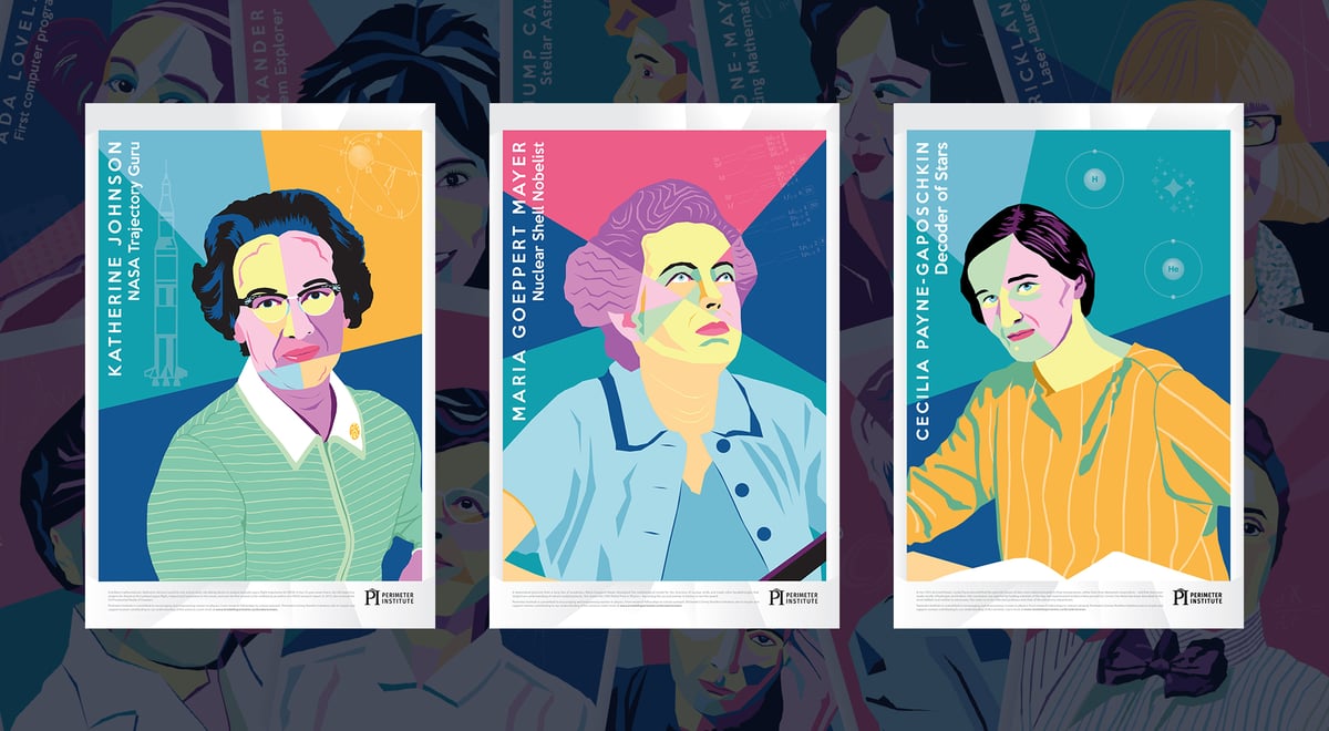 Posters Depicting Katherine Johnson, Maria Goeppert Mayer, and Cecilia Payne-Gaposchkin